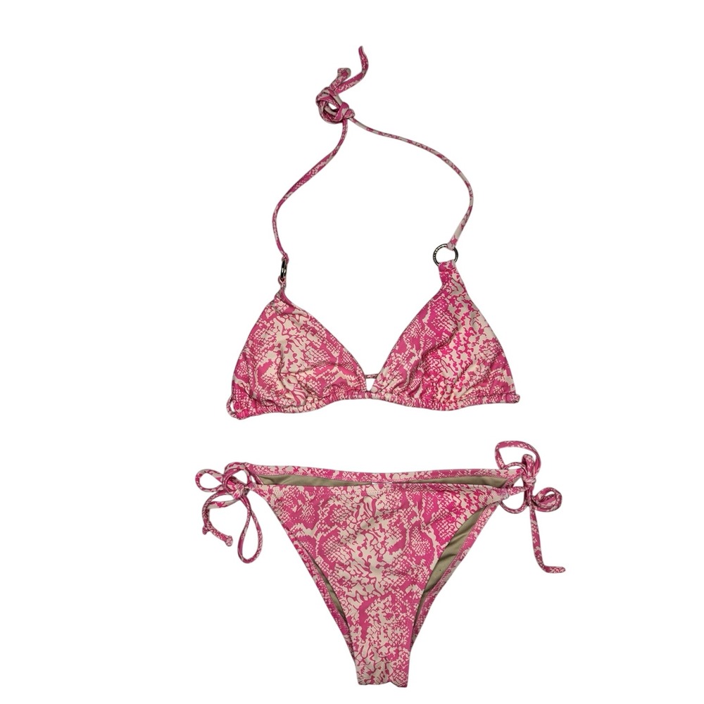 Relleciga Bikini Set Sz S Pink‎ Pattern Tie Side 2 Piece Swim